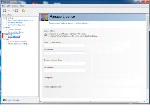 NVIDIA Manage Licenses page
