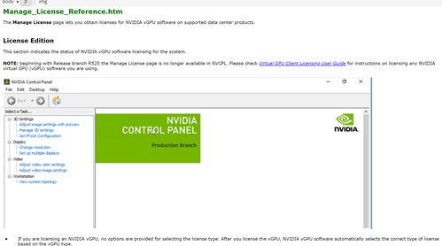 NVIDIA Manage Licenses page