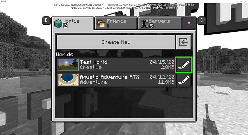 Click the button to edit the properties of your world