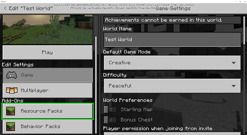 Click the Resource Packs button to assign a new pack to your world