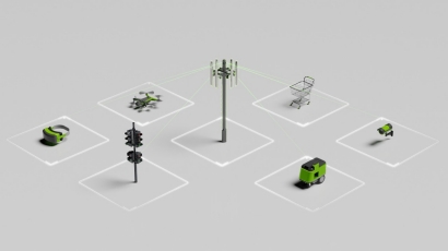 Isometric illustration with radio network connected to multiple use cases at the edge.